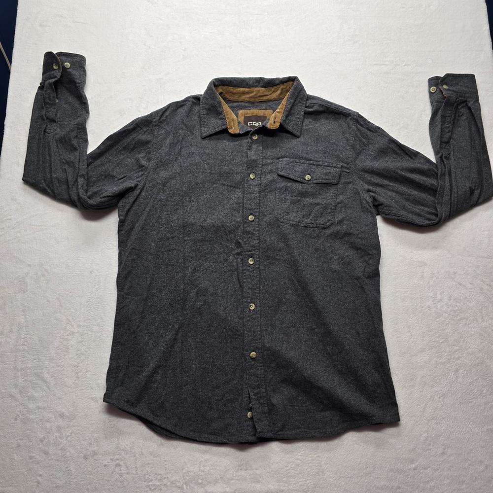 CQR Workwear Utility Flannel Button Down Shirt Gray Mens‎ Large Tall